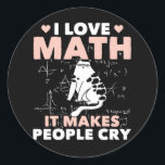 Funny Cat Lover Mathematics Humor Maths Nerd Classic Round Sticker<br><div class="desc">Cat Math and School Teacher Jokes. Funny Cat Lover Mathematics Humor Maths Nerd.</div>