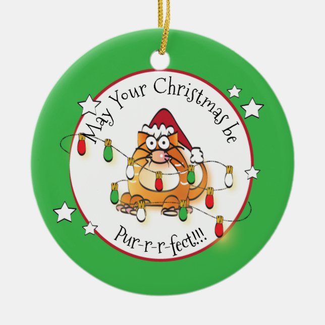 Funny Cat Lover Personalized Christmas Ornament (Front)