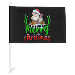 Funny Cat Lover Xmas Gift Cat Christmas T-Shirt Car Flag