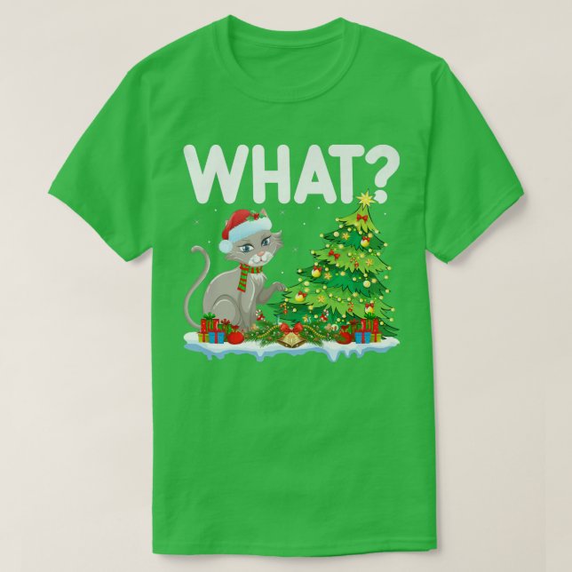 Funny Cat Lover Xmas Lights Santa Cat Christmas Tr T-Shirt (Design Front)