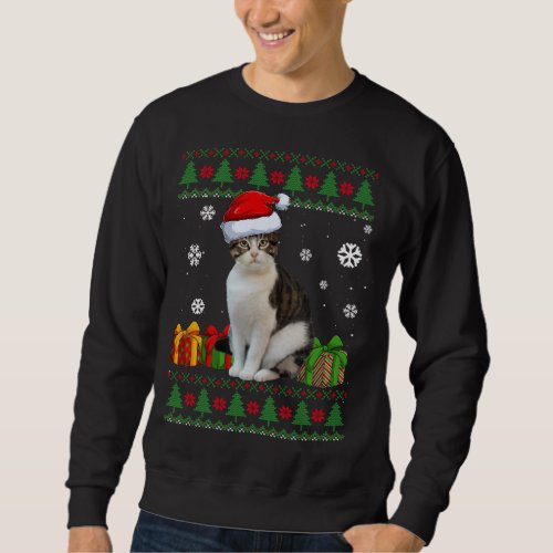 Funny Cat lovers Cute Cat Santa Hat Ugly Christmas Sweatshirt