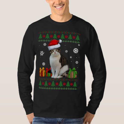 Funny Cat lovers Cute Cat Santa Hat Ugly Christmas T_Shirt