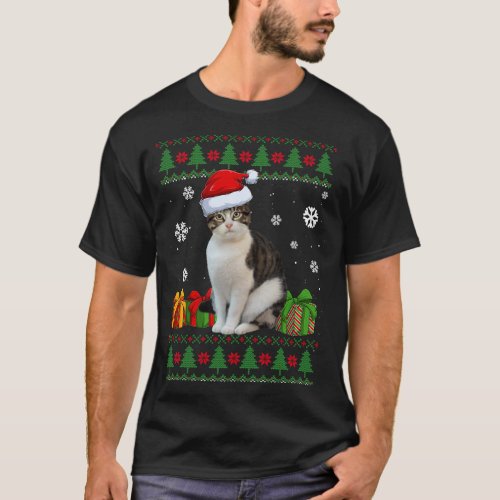 Funny Cat lovers Cute Cat Santa Hat Ugly Christmas T_Shirt