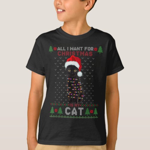 Funny Cat lovers Cute Cat Santa Hat Ugly Christmas T_Shirt