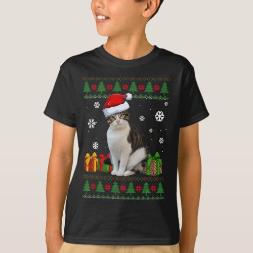 Funny Cat lovers Cute Cat Santa Hat Ugly Christmas T_Shirt