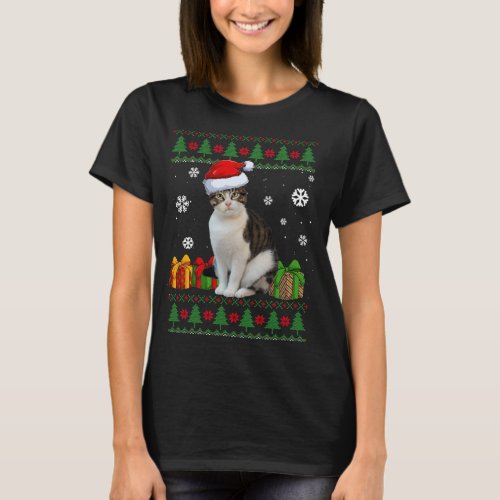 Funny Cat lovers Cute Cat Santa Hat Ugly Christmas T_Shirt