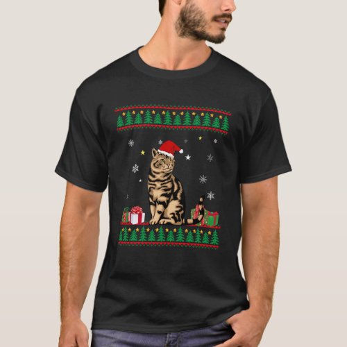 Funny Cat lovers Cute Cat Santa Hat Ugly Christmas T_Shirt