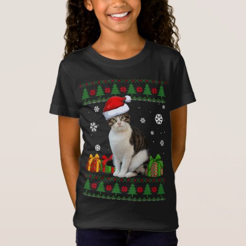 Funny Cat lovers Cute Cat Santa Hat Ugly Christmas T_Shirt