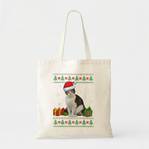 Funny Cat lovers Cute Cat Santa Hat Ugly Christmas Tote Bag