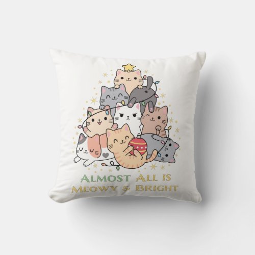 Funny Cat Lovers Meowy Christmas with cute Cat Throw Pillow