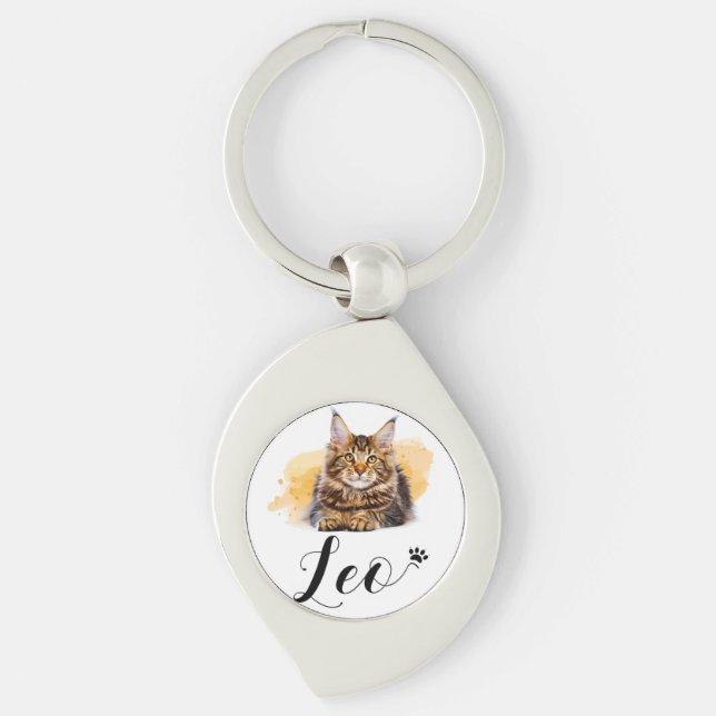 Funny Cat Lover's Metal Keychain –  Leo (Front)