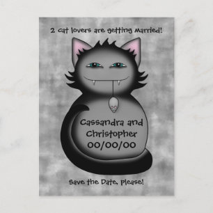 Funny cat lovers save the date wedding announcement postcard