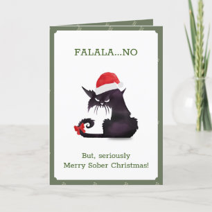 Funny Cat Lovers Sober Christmas Letterpress Thank You Card