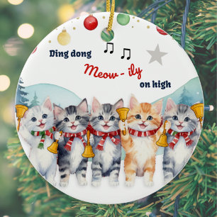 Funny Cat Lover's Watercolor Christmas Ceramic Ornament