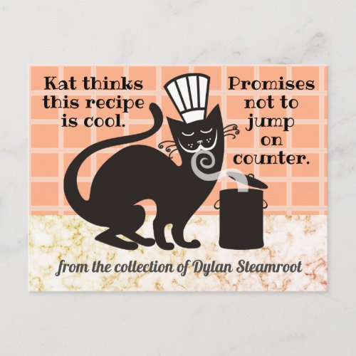 Funny cat main dish cooking cookbook recipe card