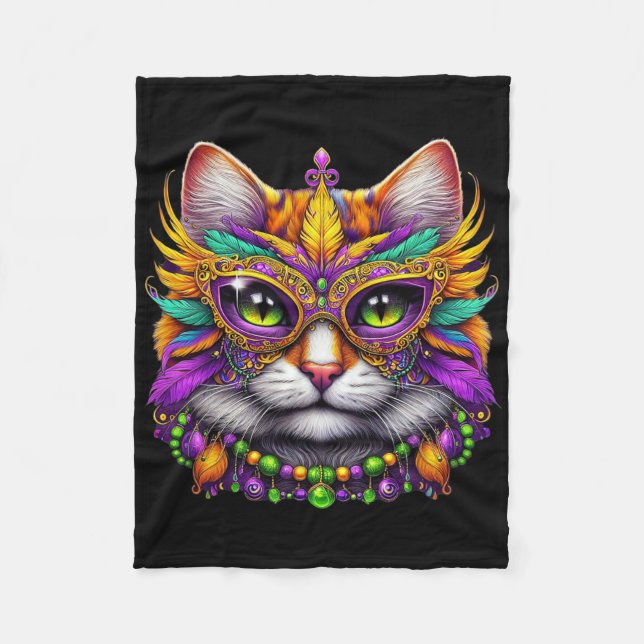 Funny Cat Mardi Gras Funny Mardi Gras Carnival  Fleece Blanket (Front)