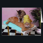 Funny Cat Massage Card<br><div class="desc">Here a ginger cat is relaxing and having a back massage by another cat! Even funnier with the towel wrapped around the head!</div>