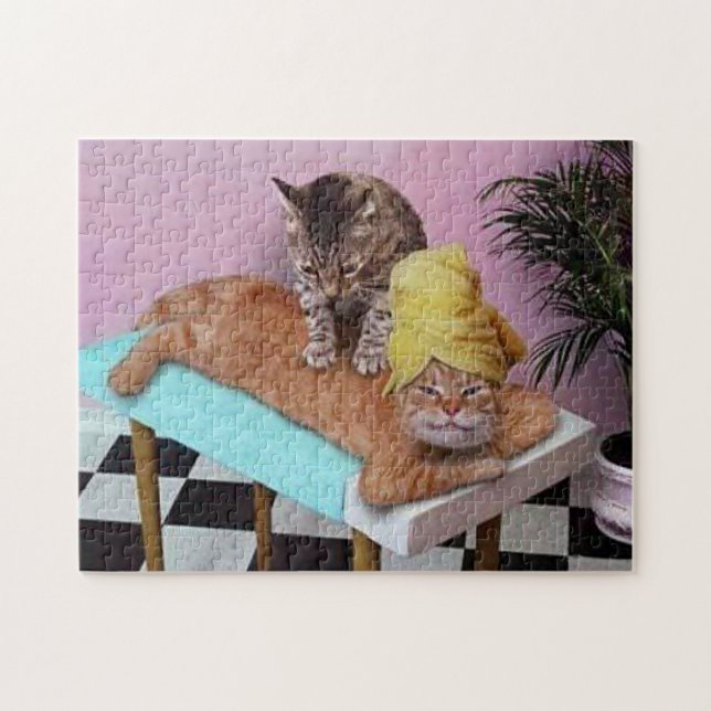 Funny Cat Massage Jigsaw Puzzle (Horizontal)