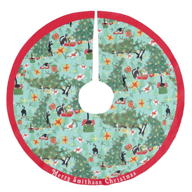 Funny Cat Meets Christmas Tree Brushed Polyester Tree Skirt (Front)