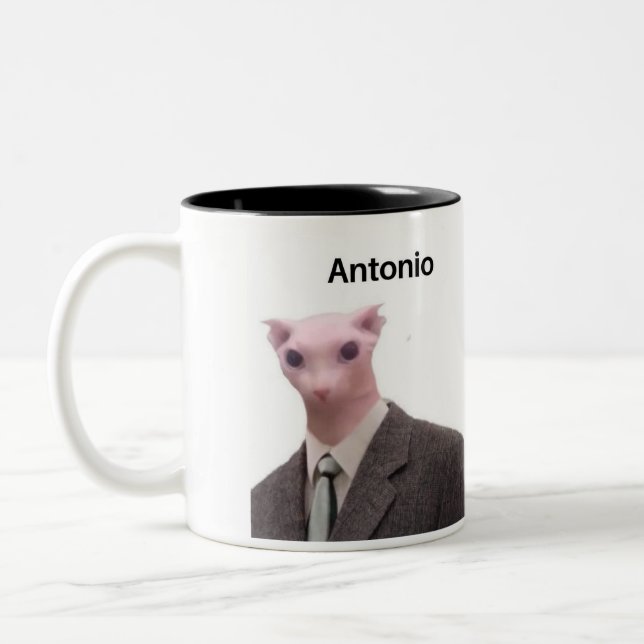 funny cat meme antonio mug design (Left)
