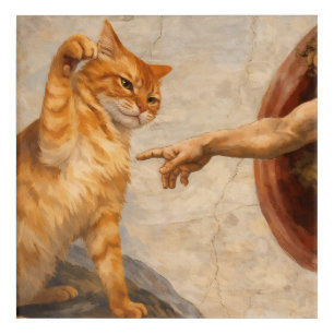 Funny Cat Meme Art Creation of Adam with Cat Sarca