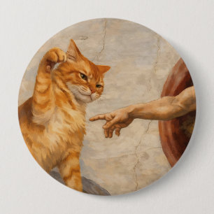 Funny Cat Meme Art Creation of Adam with Cat Sarca Button