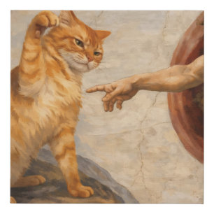 Funny Cat Meme Art Creation of Adam with Cat Sarca Faux Canvas Print