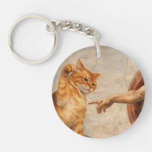Funny Cat Meme Art Creation of Adam with Cat Sarca Keychain