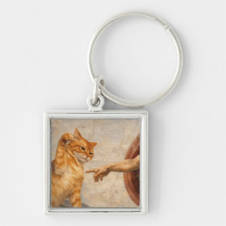 Funny Cat Meme Art Creation of Adam with Cat Sarca Keychain