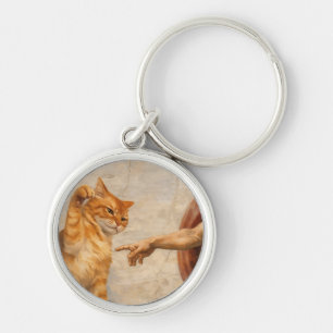 Funny Cat Meme Art Creation of Adam with Cat Sarca Keychain