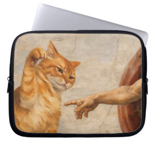 Funny Cat Meme Art Creation of Adam with Cat Sarca Laptop Sleeve