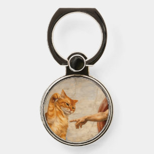 Funny Cat Meme Art Creation of Adam with Cat Sarca Phone Ring Stand
