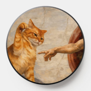 Funny Cat Meme Art Creation of Adam with Cat Sarca PopSocket