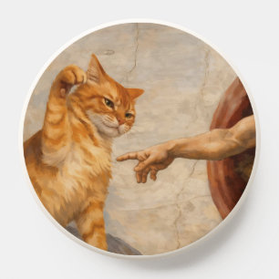 Funny Cat Meme Art Creation of Adam with Cat Sarca PopSocket