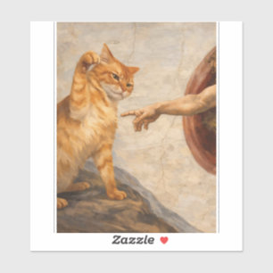 Funny Cat Meme Art Creation of Adam with Cat Sarca Sticker