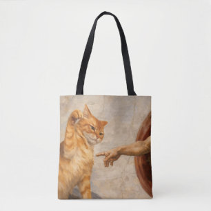 Funny Cat Meme Art Creation of Adam with Cat Sarca Tote Bag
