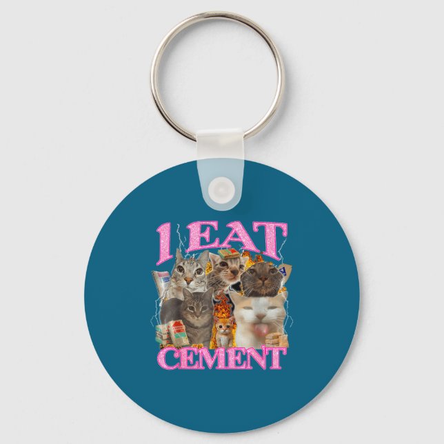 Funny Cat Meme I Eat Cement Japanese Quote Animal  Keychain (Front)