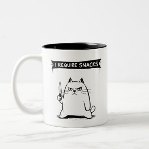 Funny Cat Meme I Require Snacks Two-Tone Coffee Mug
