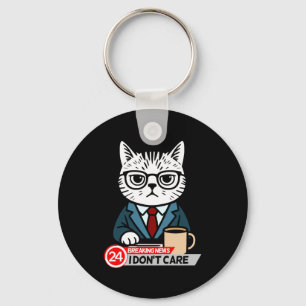 Funny Cat Meme Sarcastic Humor I Dont Care Cat  Keychain