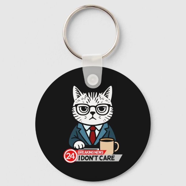Funny Cat Meme Sarcastic Humor I Dont Care Cat  Keychain (Front)