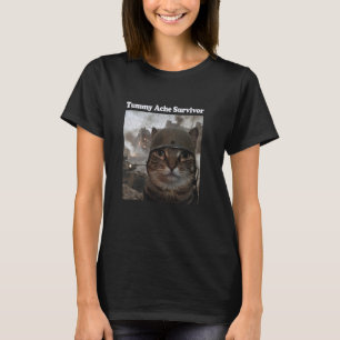 Funny Cat Meme Tummy Ache Survivor Sarcasm Humor C T-Shirt
