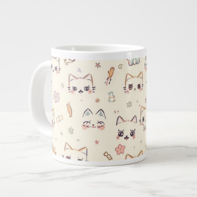 Funny Cat Meow Cartoon Pattern Giant Coffee Mug (Front Left)