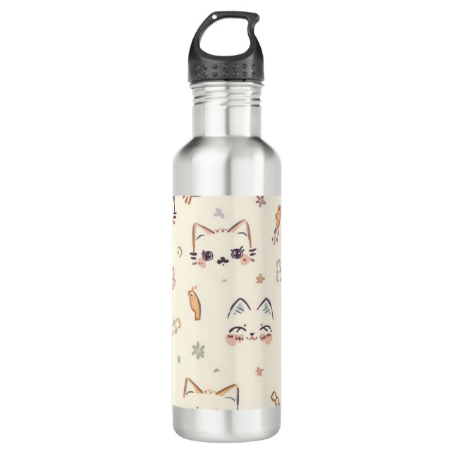 Funny Cat Meow Cartoon Pattern Stainless Steel Water Bottle (Front)