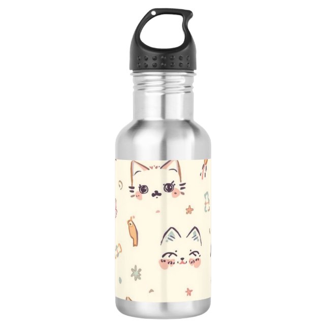 Funny Cat Meow Cartoon Pattern Stainless Steel Water Bottle (Front)