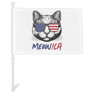 Funny Cat Meow-ica Patriotic Car Flag