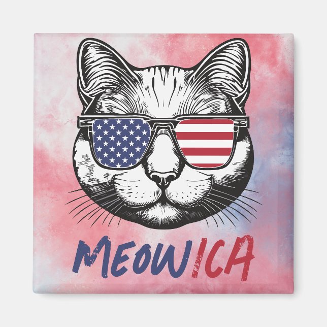 Funny Cat Meow-ica Patriotic Magnet (Front)