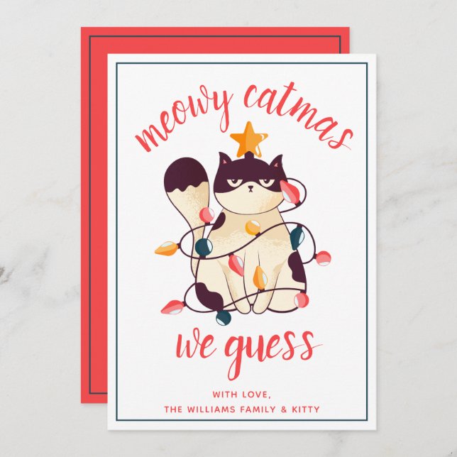 Funny Cat Meowy Catmas Sarcastic Pun Holiday Card  (Front/Back)