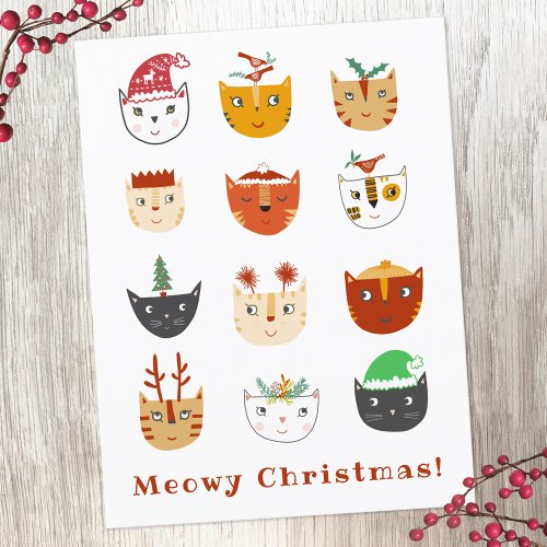 Funny Cat Meowy Christmas Holiday Postcard