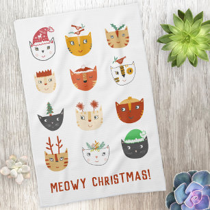 Funny Cat Meowy Christmas Kitchen Towel