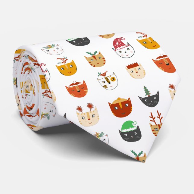 Funny Cat Meowy Christmas Neck Tie (Rolled)